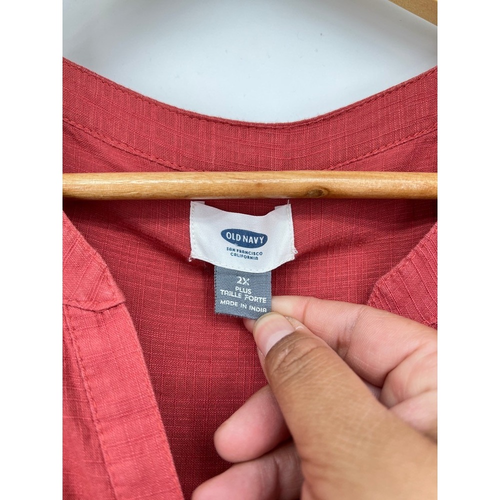 Old Navy Womens 2X Plus Red Cotton Sleeveless Button Front Drawstring Dress - Picture 3 of 6